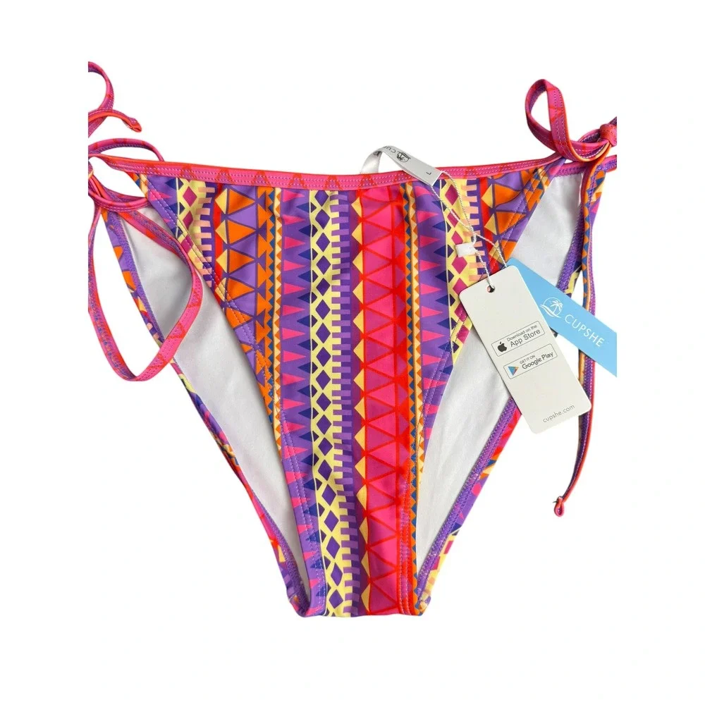 Cupshe Womens Geometric Tribal Print Bikini Set Purple Orange Pink‎ Size L NEW